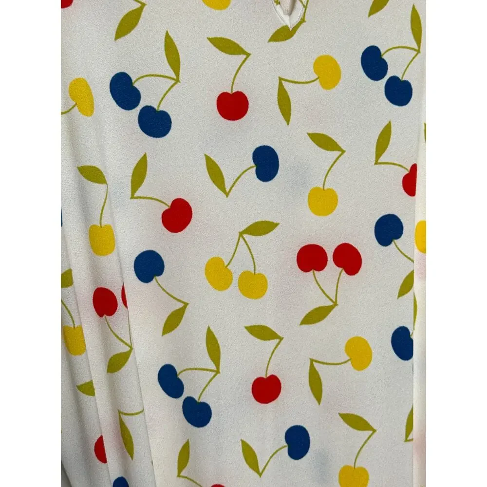 ModCloth Cherry Print retro swing Fit & Flare Dress mock neck & belt XL